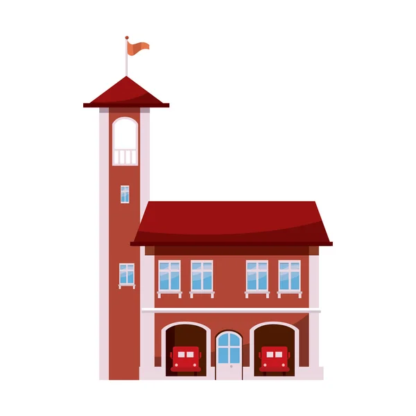 Corpo de bombeiros com ícone de torre, estilo cartoon — Vetor de Stock