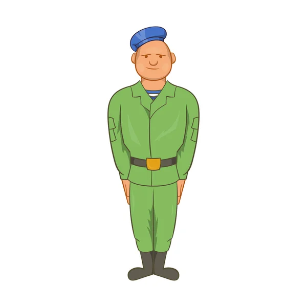 Muž v zelené armády jednotné a modrý baret ikonu — Stockový vektor