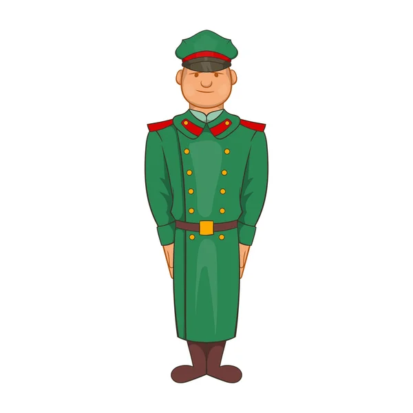 Oficial militar en el icono del abrigo grande, estilo de dibujos animados — Vector de stock
