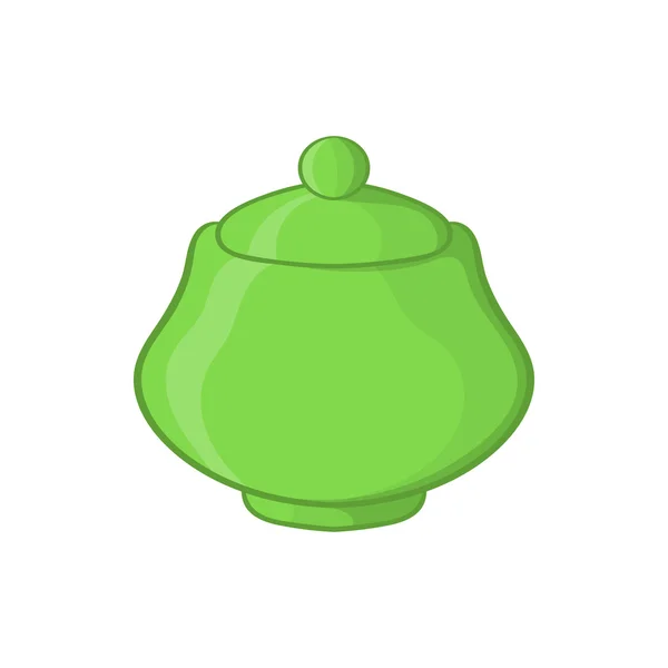 Icône de bol de sucre en céramique verte, style dessin animé — Image vectorielle