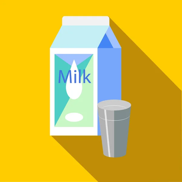 Caixa de leite e vidro de ícone de leite, estilo plano — Vetor de Stock