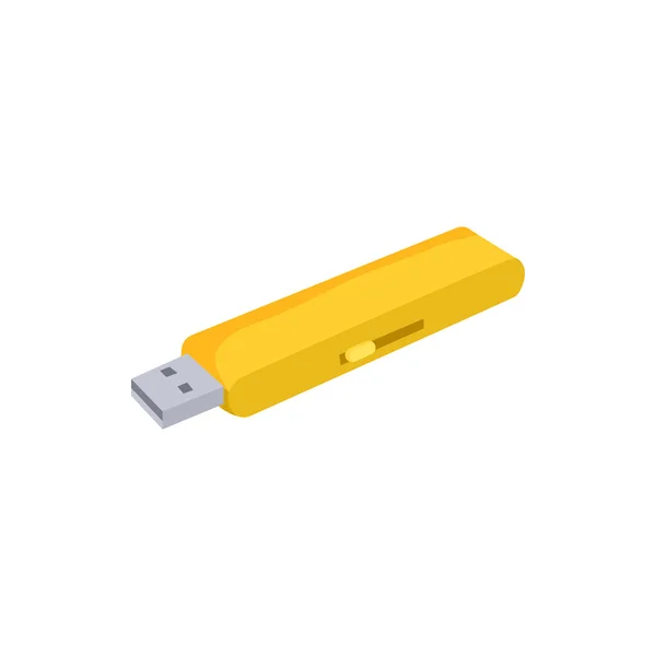 Icône de lecteur flash USB jaune, style dessin animé — Image vectorielle