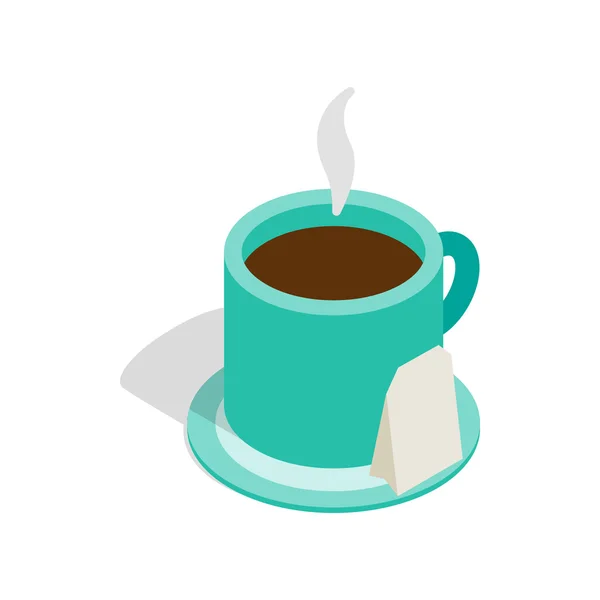 Бирюзовая чашка с иконой чая, изометрический 3d стиль — стоковый вектор