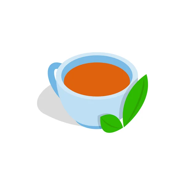 Taza de té con icono de hoja de menta, estilo isométrico 3d — Vector de stock