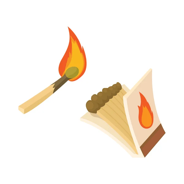 Låda med tändstickor och brinnande match ikonen — Stock vektor