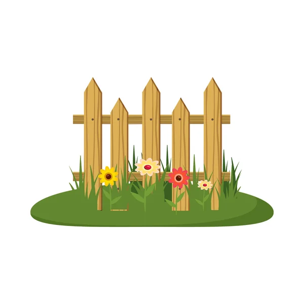 Fence with flowers icon, cartoon style — Stock Vector