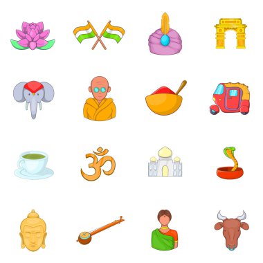 Hindistan Icons set, karikatür tarzı