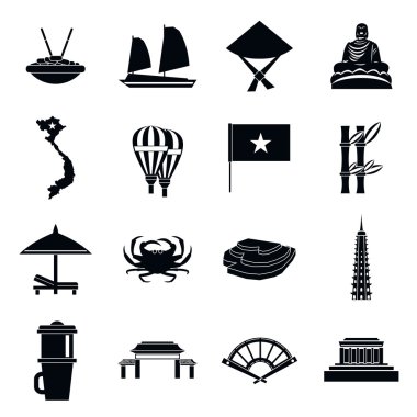 Vietnam seyahat Icons set, basit tarzı