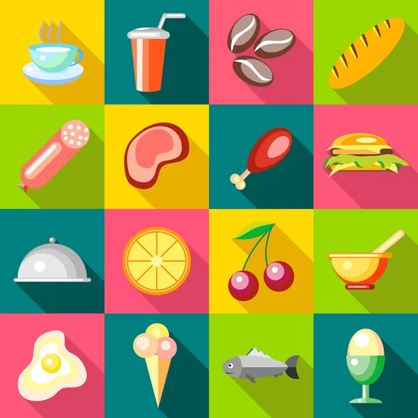 Conjunto de iconos de comida, estilo plano — Vector de stock