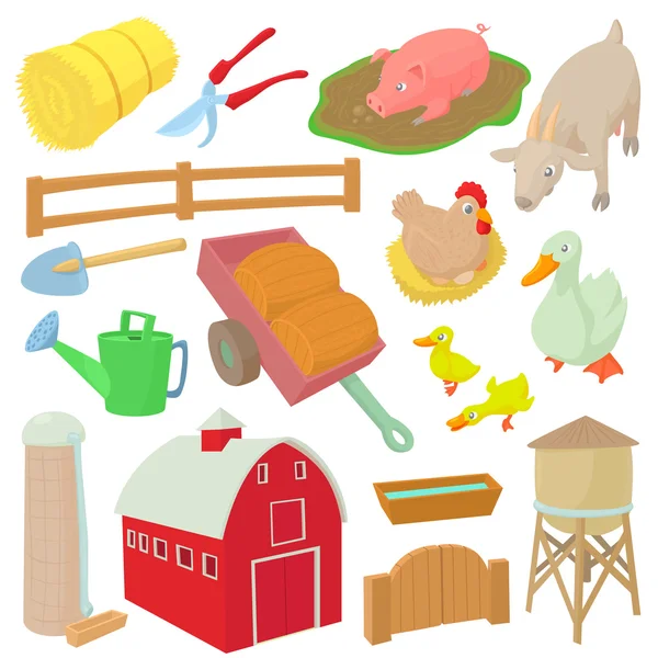 Conjunto de ícones de fazenda, estilo dos desenhos animados —  Vetores de Stock