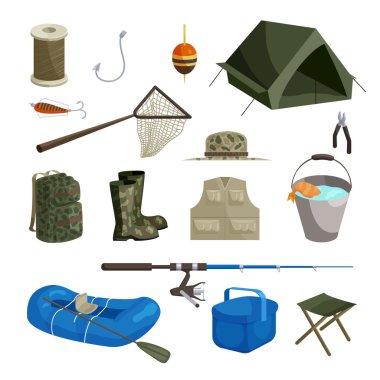 Icons set Balık tutma, karikatür tarzı