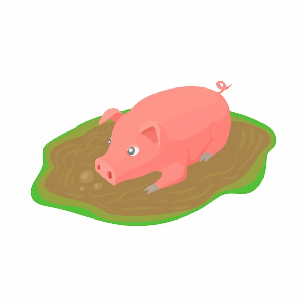 Pig in a puddle icon in cartoon style — Stock Vector