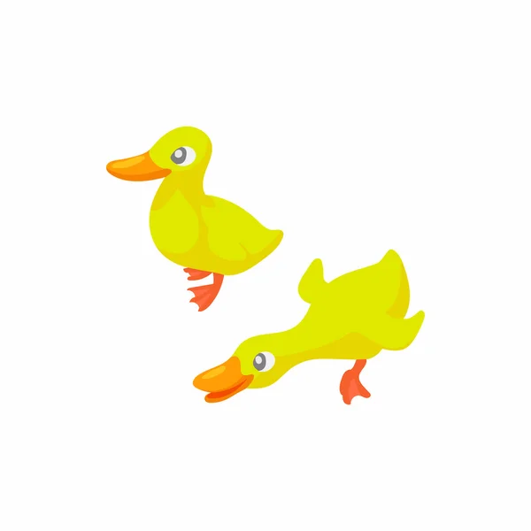 Ícone de dois patos amarelos, estilo cartoon — Vetor de Stock