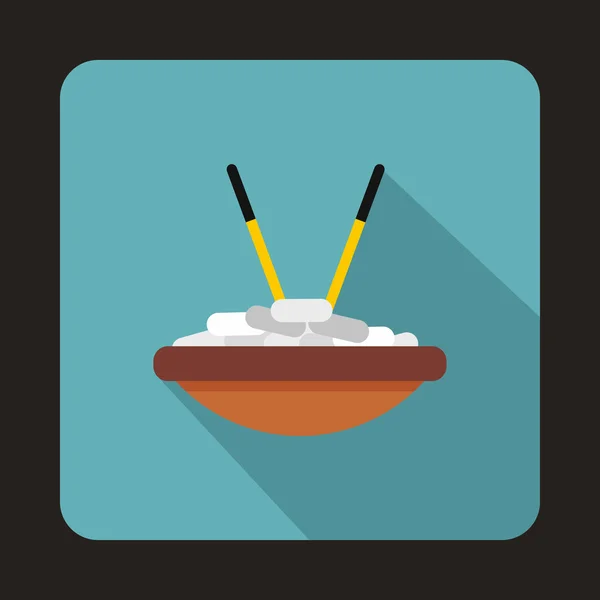 Mangkuk nasi dengan ikon sumpit, gaya datar - Stok Vektor