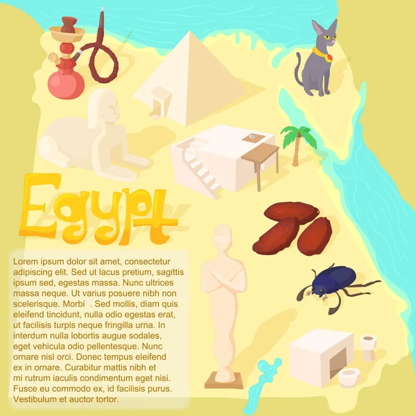 Diseño Egipto mapa de viajes y concepto hito — Vector de stock