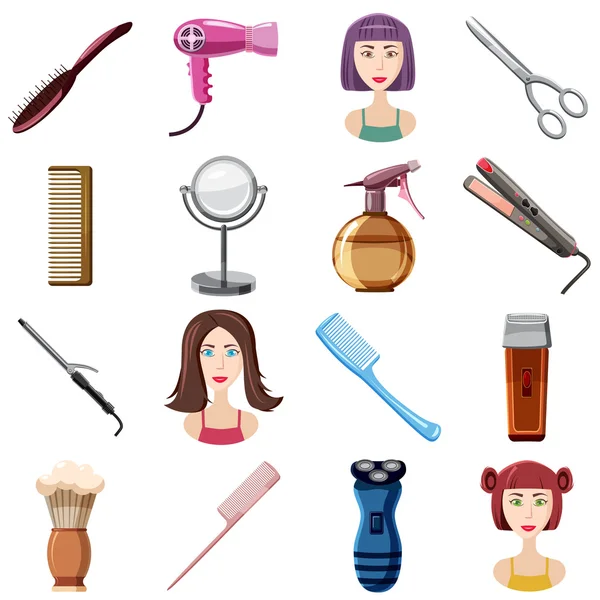 Hairdresser icons set, cartoon style — Stock Vector