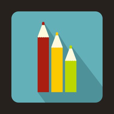 Düz stil simgesinde üç renkli kalemler