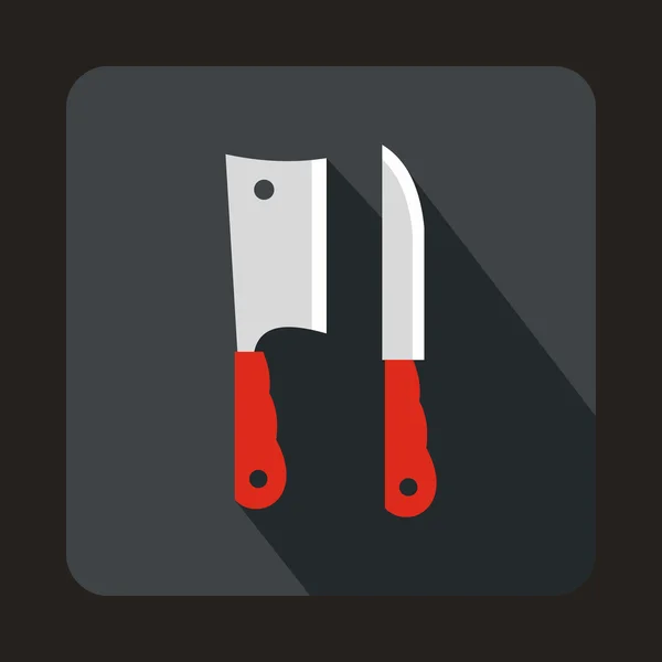 Κουζίνα μαχαίρι και κρέας μαχαίρι εικονίδιο, επίπεδη στυλ — Διανυσματικό Αρχείο