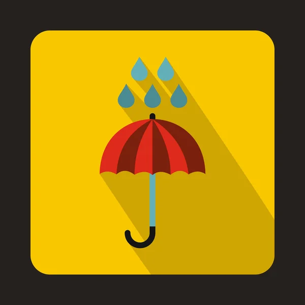 Czerwony parasol i deszcz drops ikona, płaski — Wektor stockowy