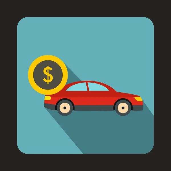 Icono de signo de coche rojo y dólar, estilo plano — Vector de stock