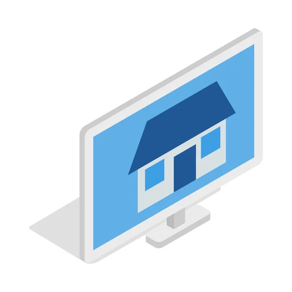 Σπίτι στο lap-top εικονίδιο οθόνης, ισομετρικές 3d στυλ — Διανυσματικό Αρχείο