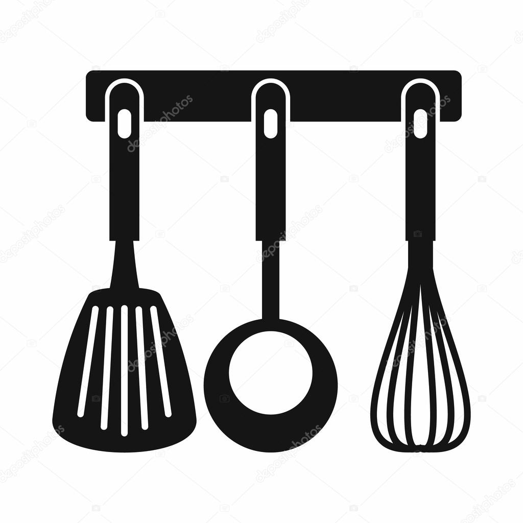 Spatula, kanál és habverÅvel, konyhai eszközök ikonra — stock ...