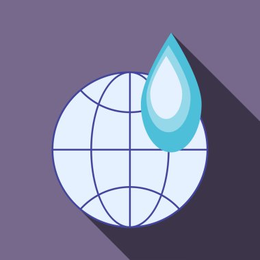 Küre ve su damla simgesi, düz stil