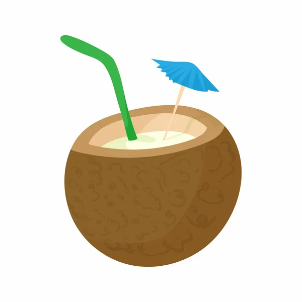 코코넛 칵테일 아이콘, 만화 스타일 — 스톡 벡터