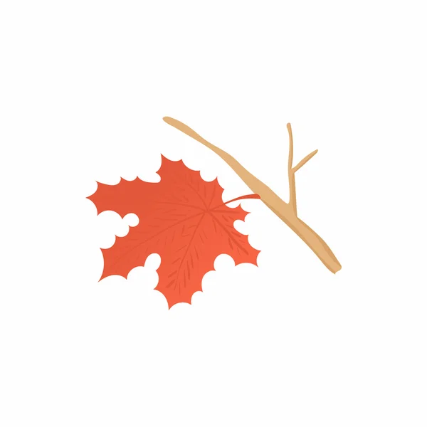 Maple leaf with branch icon, cartoon style — Stock Vector