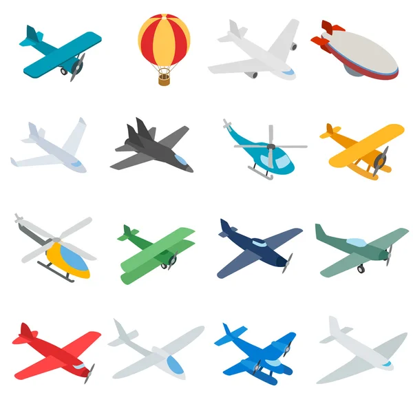 Conjunto de iconos de aviación, estilo isométrico 3d — Vector de stock