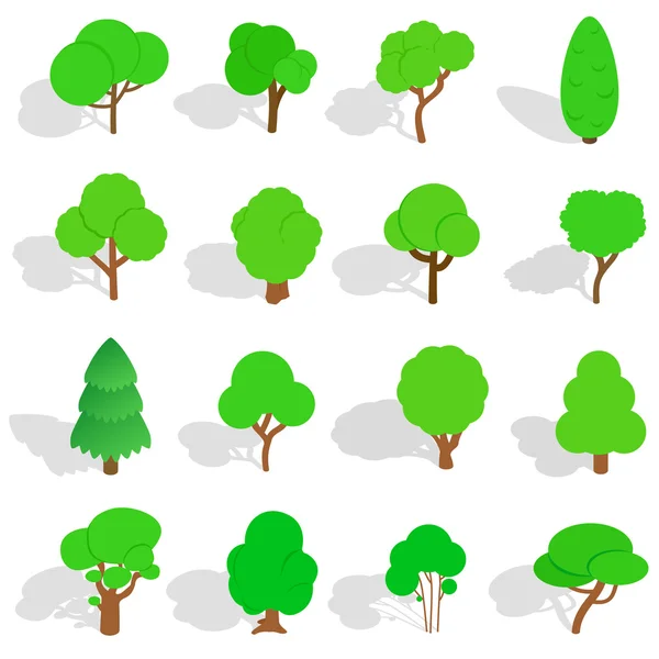 Set von Baumsymbolen, isometrischer 3D-Stil — Stockvektor