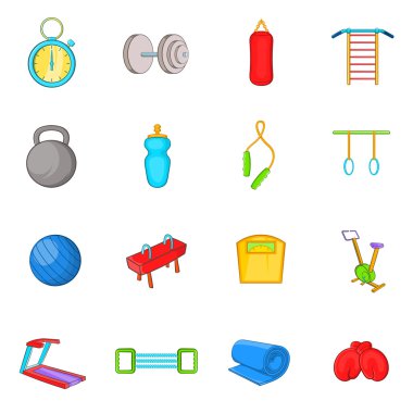 Spor salonu Icons set, karikatür tarzı