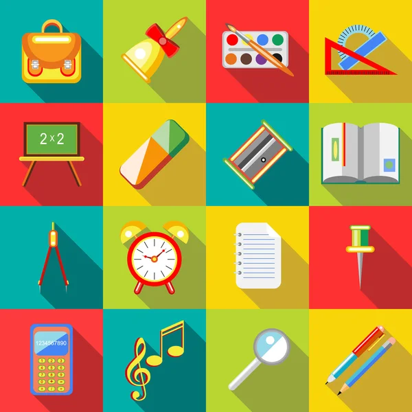 School levert iconen set, platte ctyle — Stockvector