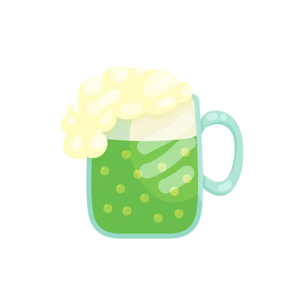 Una taza de cerveza de cerveza verde con un icono de la cabeza espumosa — Archivo Imágenes Vectoriales