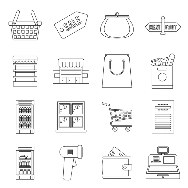 Süpermarket Icons set, anahat ctyle — Stok Vektör