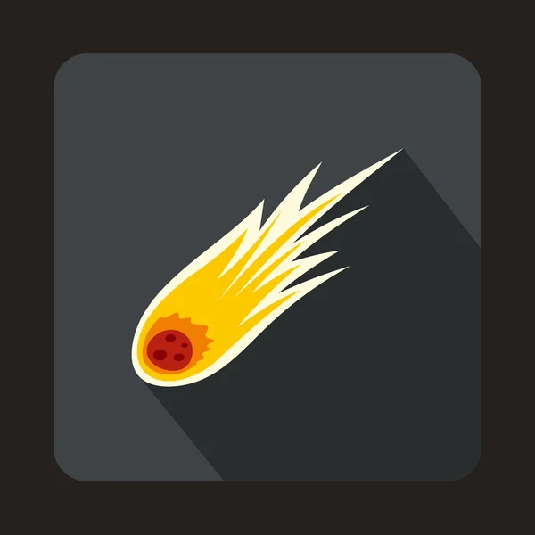 Meteorito cayendo con icono de cola larga, estilo plano — Vector de stock