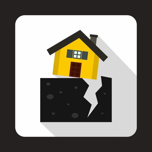 Maison après une icône de tremblement de terre, style plat — Image vectorielle