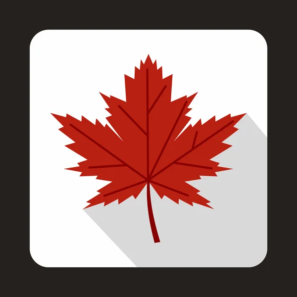 Red maple leaf icon in flat style — Stock Vector