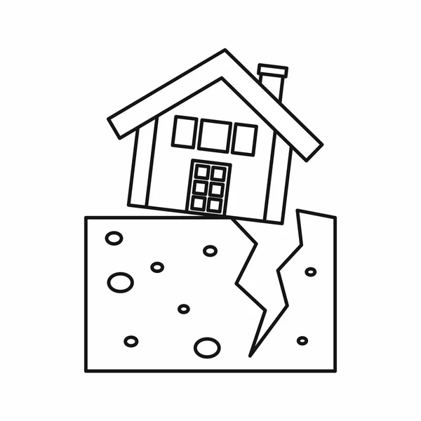 後地震アイコン、アウトラインのスタイルの家 — ストックベクタ