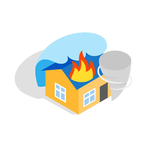 Casa está en el icono de fuego, el estilo isométrico 3d — Vector de stock