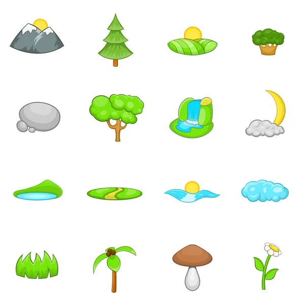 Landscape icons set, cartoon style — Stock Vector