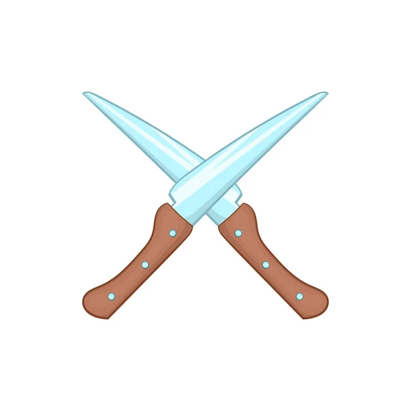 Crossed kitchen knifes icon, cartoon style — Stock Vector