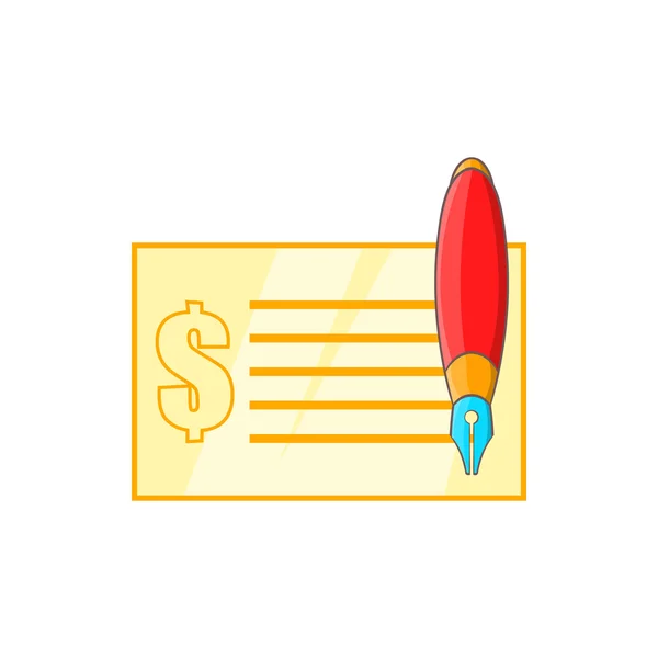 Check and pen icon in cartoon style — Stock Vector