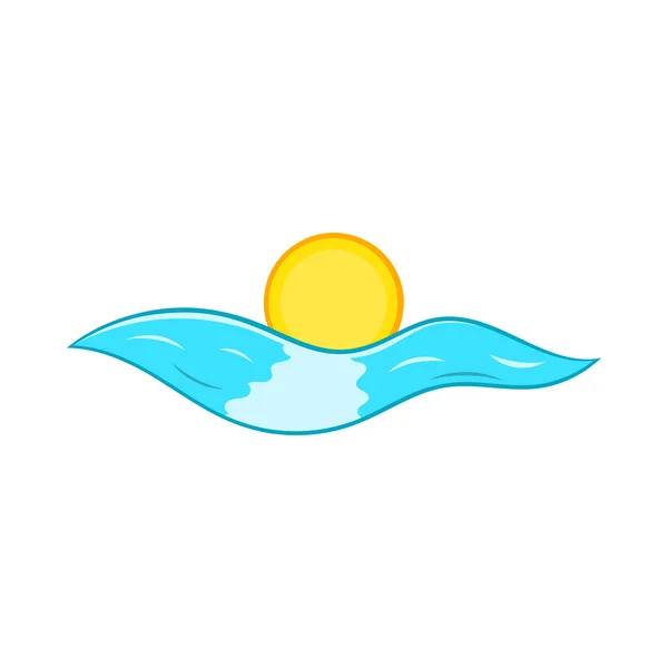 Sol e mar ondas ícone, estilo dos desenhos animados — Vetor de Stock