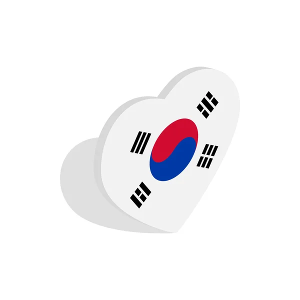 Corazón con icono de la bandera de Corea, estilo isométrico 3d — Vector de stock