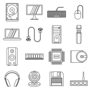 Bilgisayar Icons set, anahat stili