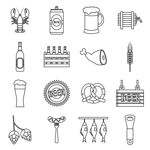 Beer icons set, outline style — Stock Vector