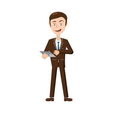 Tablet simgesi, karikatür tarzı ile işadamı