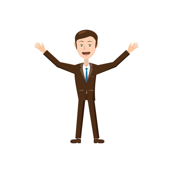 Homme d'affaires avec icône des bras levés, style dessin animé — Image vectorielle