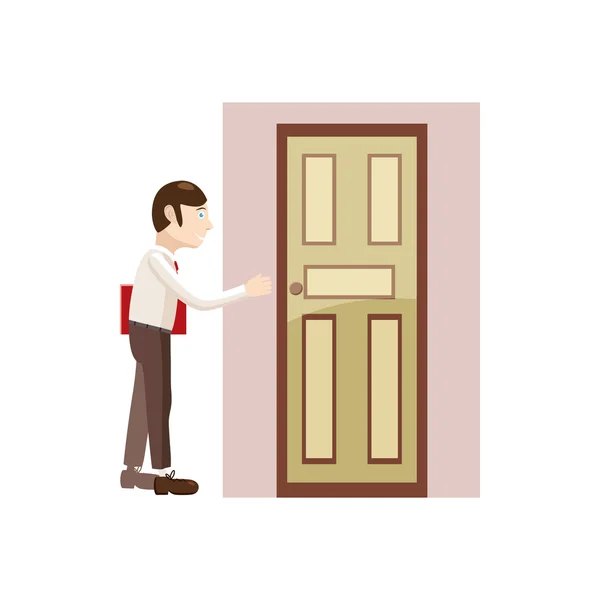 Hombre con una carpeta en el icono de la puerta, estilo de dibujos animados — Archivo Imágenes Vectoriales